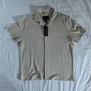 Christian Lacroix Short Sleeve Button Up Shirt Men's Sz L Tan Minimalist Resort